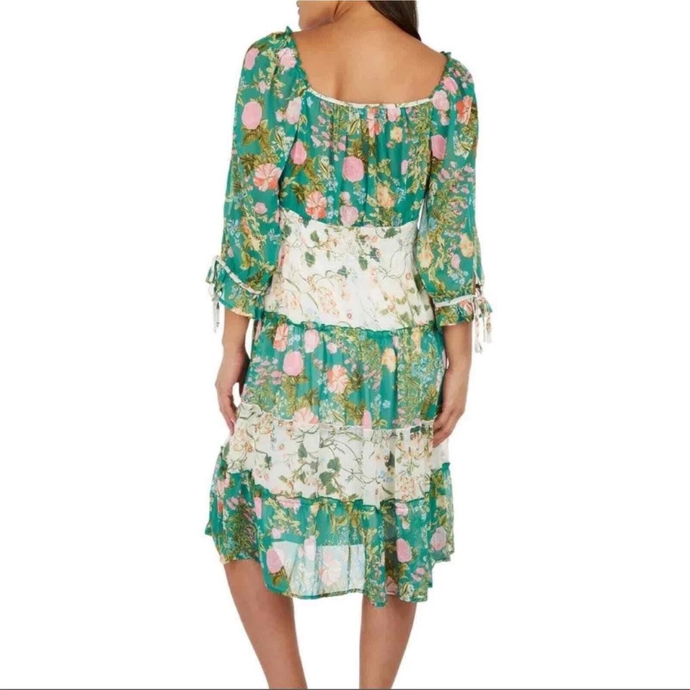 🌿 Anthropologie Fig and Flower Boho Tiered Green Floral Print Dress Size Medium - Picture 9 of 10
